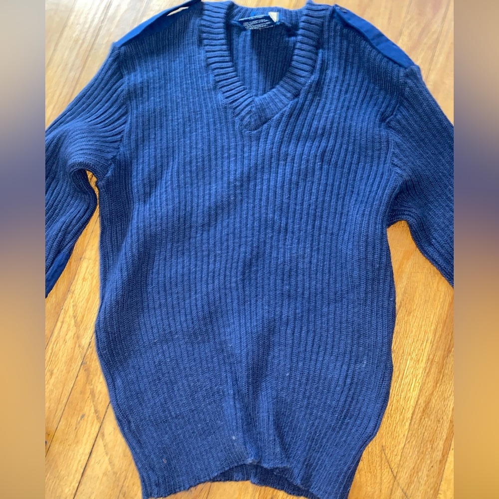 Citadel Pure New Wool England Navy Blue Sweater Shirt Men Knitted Vintage Virgin